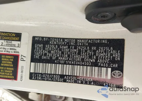 2014 Toyota Camry Xle from USA, damaged, VIN 4T1BF1FK4EU404503